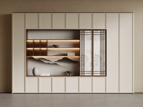 新中式书柜 宋式风书柜su模型