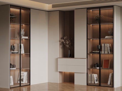  现代书柜 L型书柜3d模型 