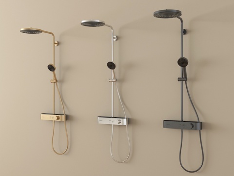 现代淋浴花洒 不锈钢花洒su模型