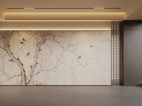 新中式背景墙su模型