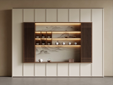  新中式书柜 茶柜 宋式风书柜3d模型 