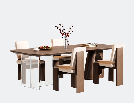 宋氏餐桌椅 长方形餐桌 新中式餐椅su模型