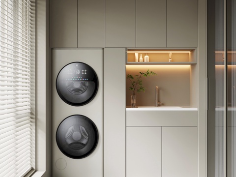  现代阳台 阳台洗衣机柜3d模型 