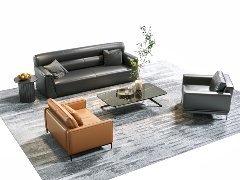  现代办公沙发茶几组合 商务沙发 事业单位沙发3d模型 
