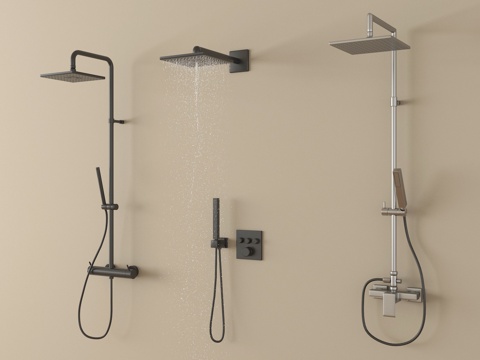  现代淋浴花洒 不锈钢花洒3d模型 