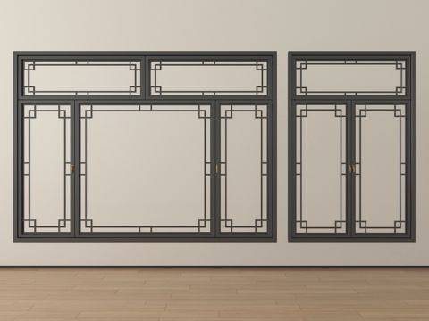  中式窗户 平开窗 落地窗 阳台窗3d模型 