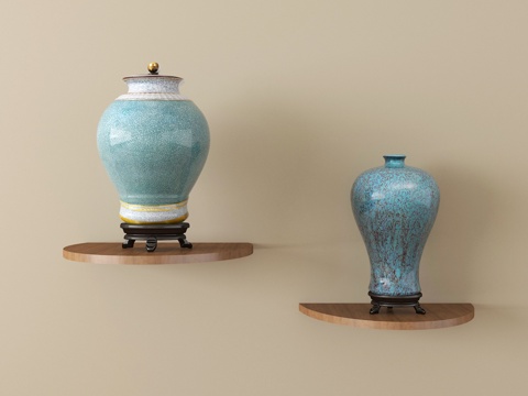  中式陶瓷花瓶摆件su模型 