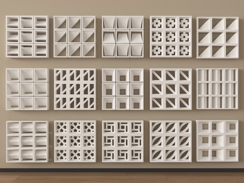 现代水泥砖隔断 镂空水泥砖隔断 空心砖 镂空砖su模型