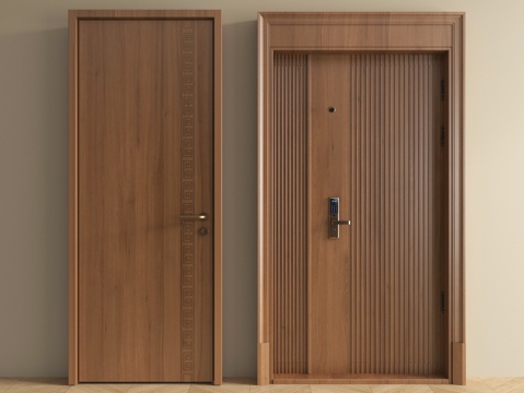 新中式单开门 卧室门 房门 木门 平开门 防盗门 子母门su模型