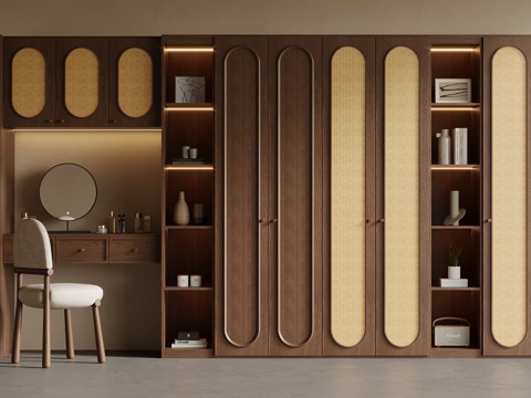 中古风衣柜 梳妆台一体柜su模型