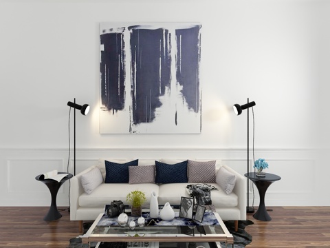  现代沙发 茶几 装饰画3d模型 