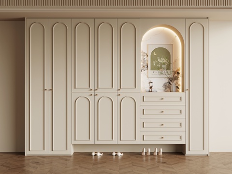  法式奶油风鞋柜 入户鞋柜3d模型 