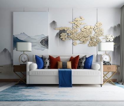  新中式沙发茶几组合3d模型 