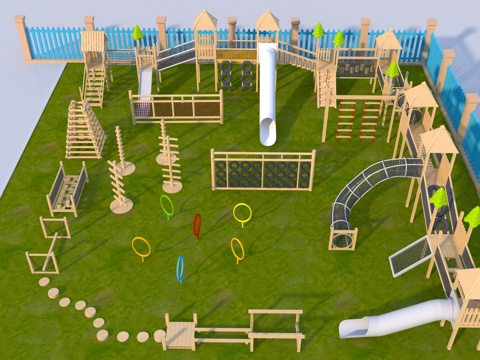  现代儿童游乐区 儿童组合滑梯3d模型 