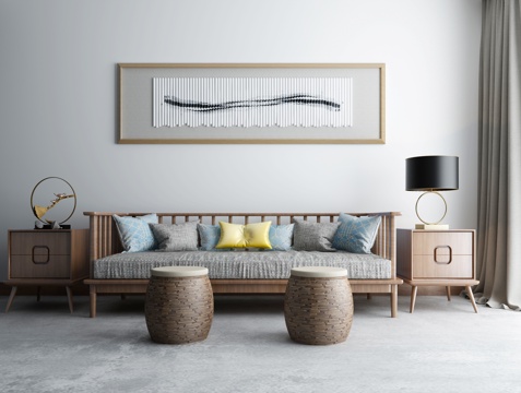  新中式沙发从茶几组合3d模型 