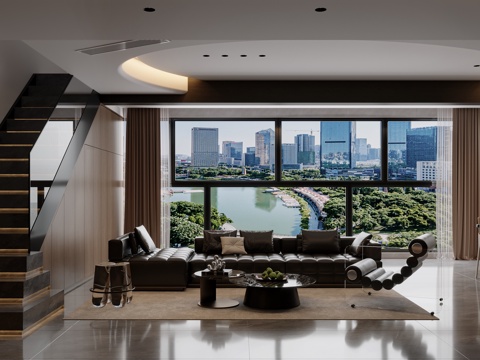  意式轻奢大平层客厅3d模型 