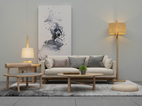  新中式沙发茶几组合3d模型 