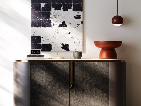  意式玄关柜 边柜 斗柜 餐边柜 装饰柜 吊灯 装饰画 摆件3d模型 