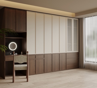 中古风衣柜 梳妆台一体柜su模型