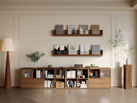  中古，法式，绿植，置物架，书架，装饰画边柜，书柜，落地灯3d模型 