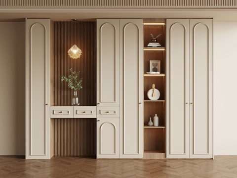  法式奶油风鞋柜 入户鞋柜su模型 