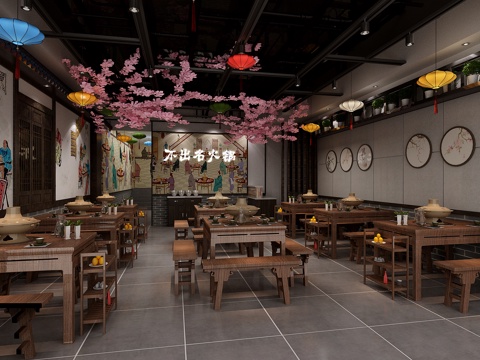  禅意中式火锅店3d模型 