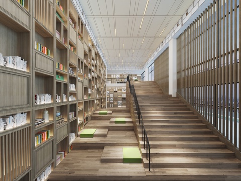  图书馆 阅览室 书吧书架 阶梯图书馆3D模型3d模型 