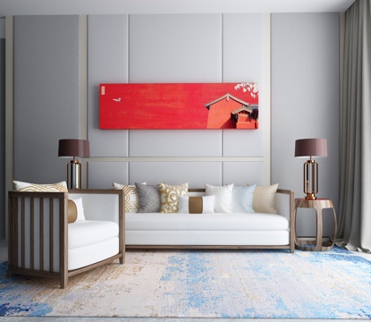  新中式沙发茶几组合3d模型 