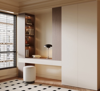  现代中古风飘窗柜su模型 