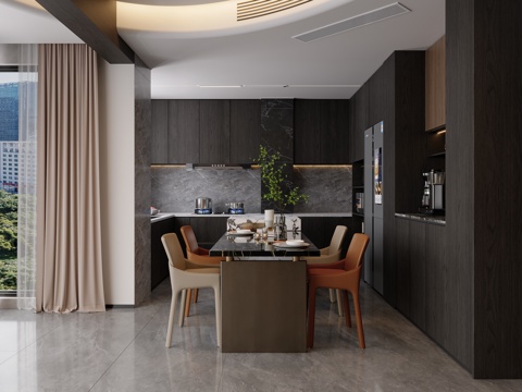  意式轻奢客餐厅3d模型 