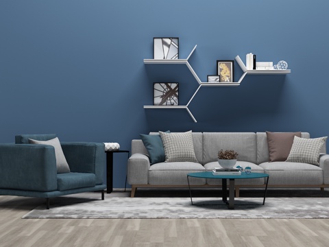  现代沙发 茶几 装饰画 单椅3d模型 