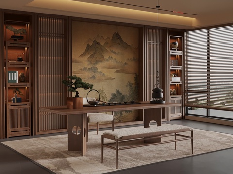  新中式茶室su模型 