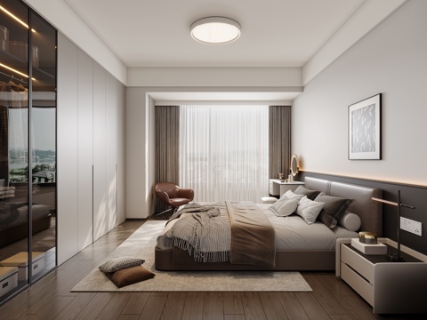  现代极简卧室3d模型 