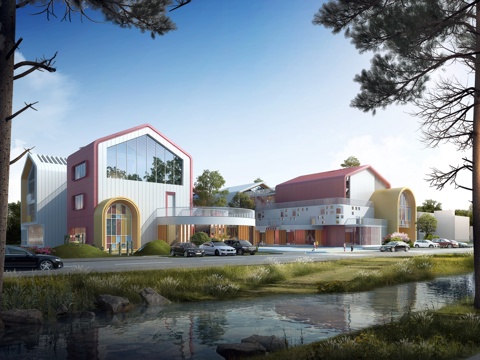  现代 幼儿园 教学楼 建筑外观 学校3D模型3d模型 