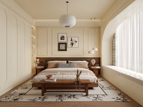  侘寂中古风卧室3d模型 