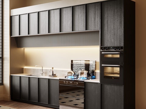  中古风厨房柜3d模型 