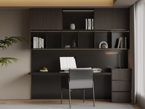  现代书柜 书桌椅3d模型 