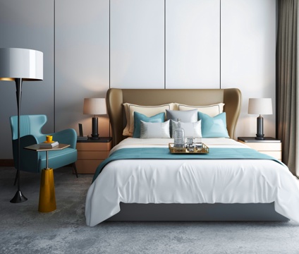  现代北欧卧室 双人床3d模型 