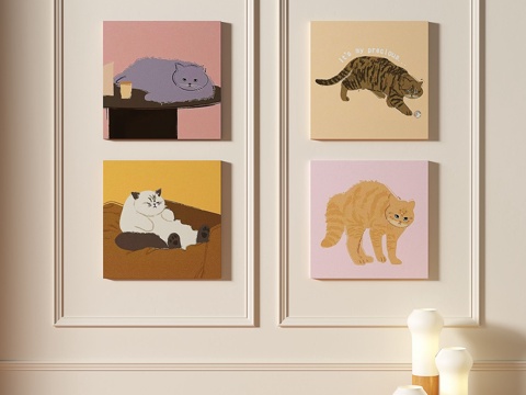  现代，简约，抽象，儿童，奶油风，组合，装饰画3d模型 