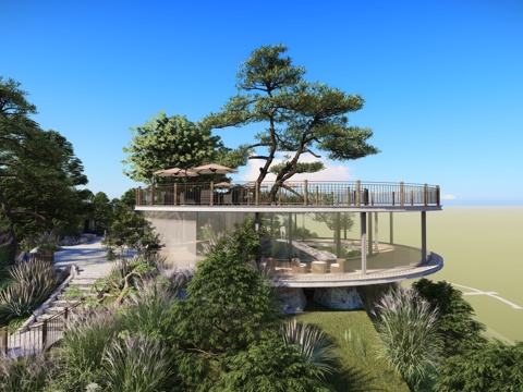  现代观景平台 景观台 景观构筑物su模型 