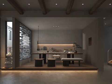  茶室   茶台    侘寂风茶室3d模型 