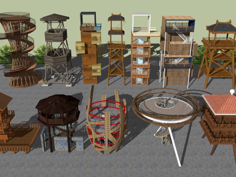  现代观景塔su模型 