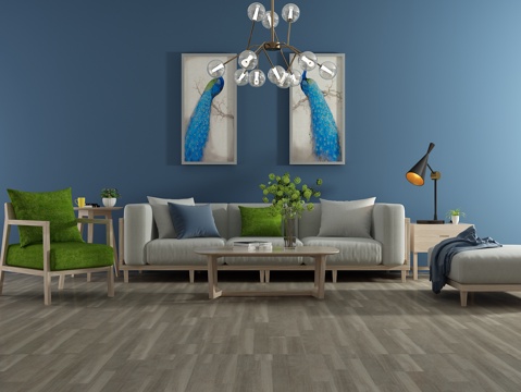  现代沙发 茶几 装饰画 吊灯 单椅3d模型 