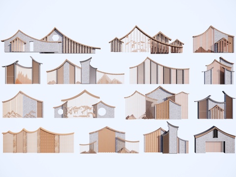  中式景墙su模型 