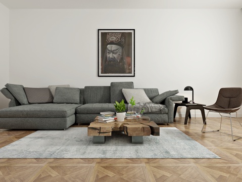  现代沙发茶几 单椅 装饰画3d模型 