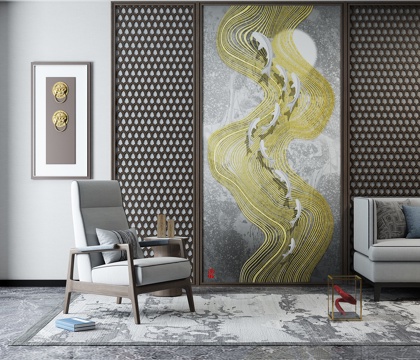  新中式沙发 茶几 挂画3d模型 