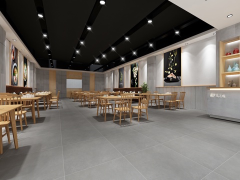  现代火锅店 餐桌 北欧植物 卡座 吧台 柜子3d模型 