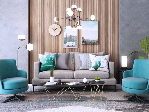  现代沙发 茶几 休闲椅 装饰画 灯具 软装饰品组合3d模型 