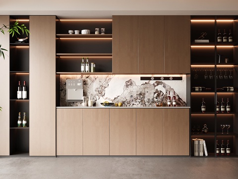 意式现代酒柜 定制满墙酒柜su模型