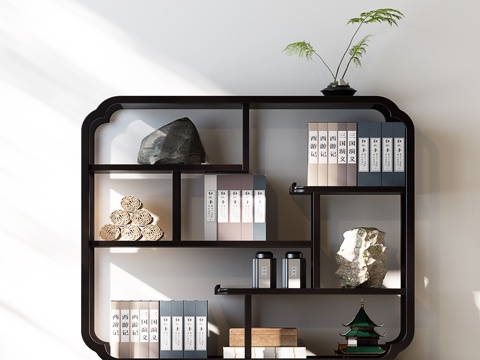  新中式书柜 新中式博古架 宋氏书柜 宋氏边柜 宋氏博古架 宋3d模型 